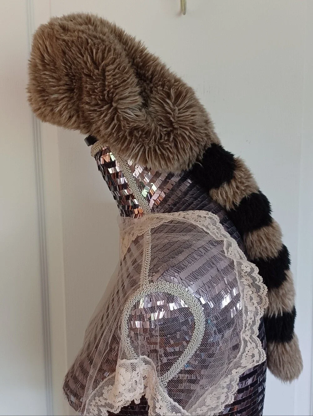 DISNEY THEME PARK DAVY CROCKETT RACCOON HAT FAUX FUR TAIL YOUTH: LG/XLG *FLAW*